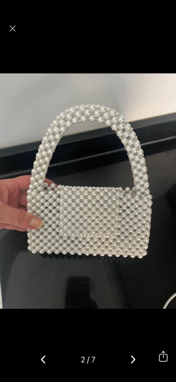 Beyaz Boncuklu Kadın El Çantası - Görsel 2