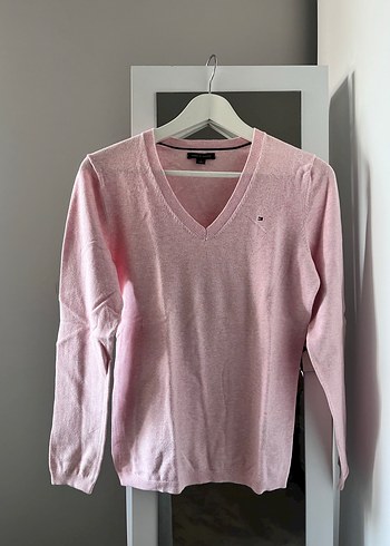 Pembe V Yaka Kadın Pamuk Kazak