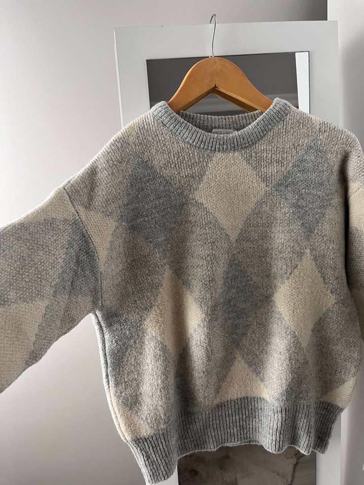 Gri Ekoseli Kadın Kazak - Görsel 2