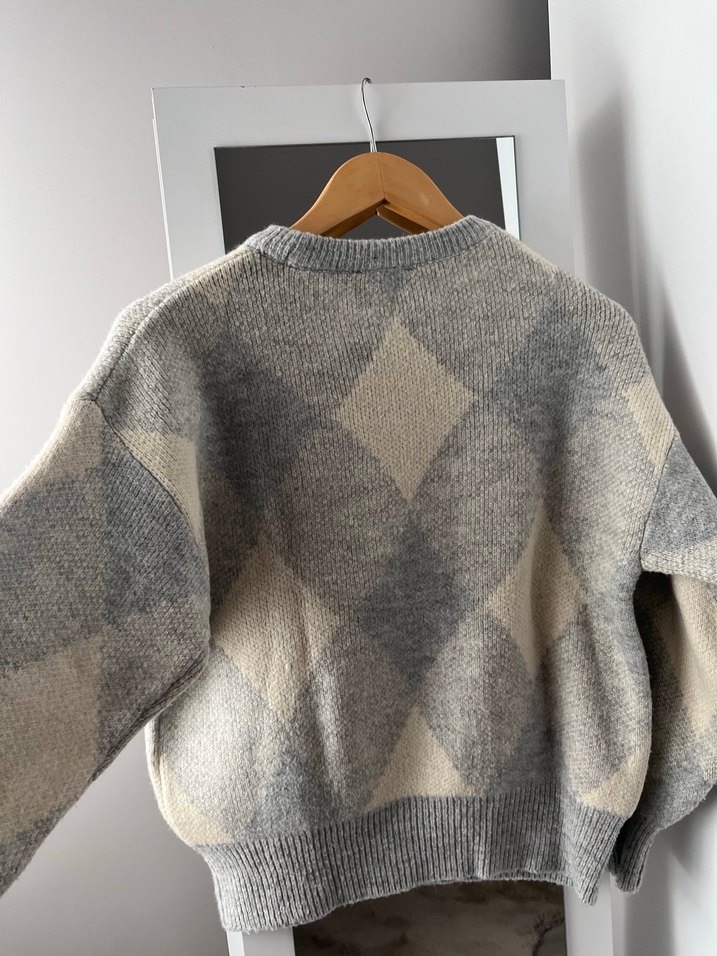 Gri Ekoseli Kadın Kazak - Görsel 4