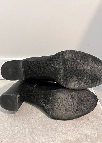 Siyah Deri Blok Topuklu Kadın Bot - Görsel 7