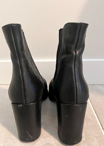 Siyah Deri Blok Topuklu Kadın Bot - Görsel 4
