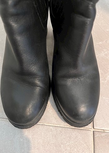 Siyah Deri Blok Topuklu Kadın Bot - Görsel 5