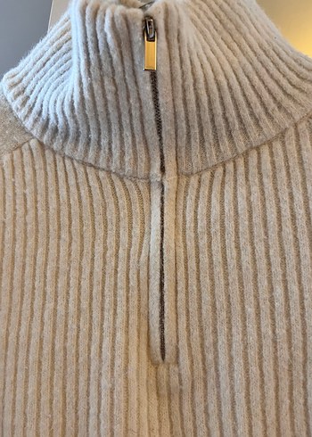 Yarım Fermuarlı Beyaz Örgü Kadın Kazak - Görsel 3