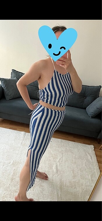 Örme etek crop takım