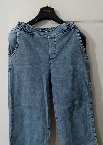 Kadın Gri Mavi Kemerli Bol Kesim Denim Pantolon - Görsel 2