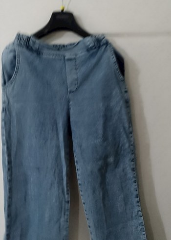 Kadın Gri Mavi Kemerli Bol Kesim Denim Pantolon - Görsel 3
