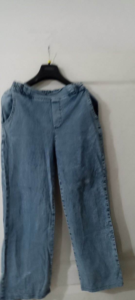 Kadın Gri Mavi Kemerli Bol Kesim Denim Pantolon - Görsel 3