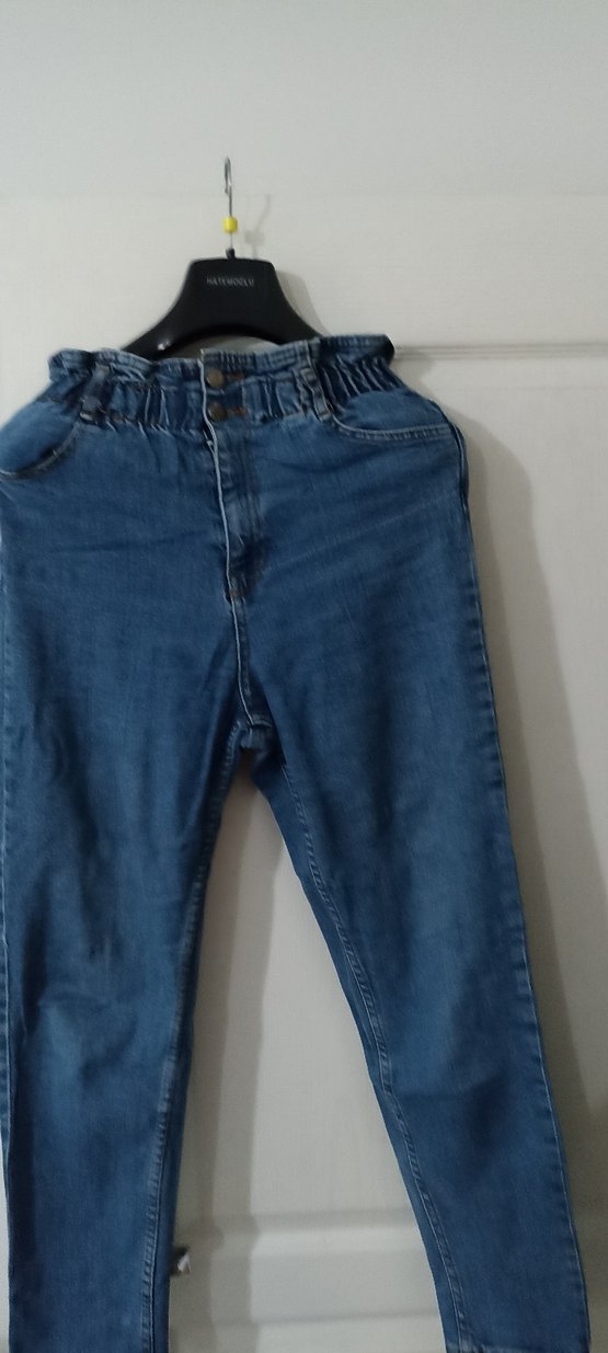 Kadın Mavi Bol Kesim Denim Pantolon - Görsel 4