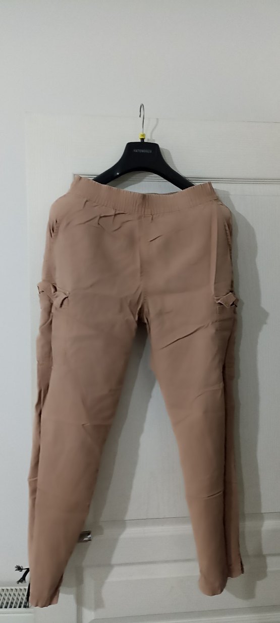 Bej Midi Rahat Kesim Kadın Keten Pantolon - Görsel 2