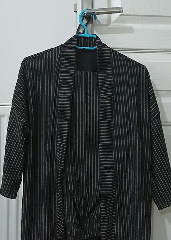 Siyah Keten Uzun Hamile Ceketi - Görsel 2