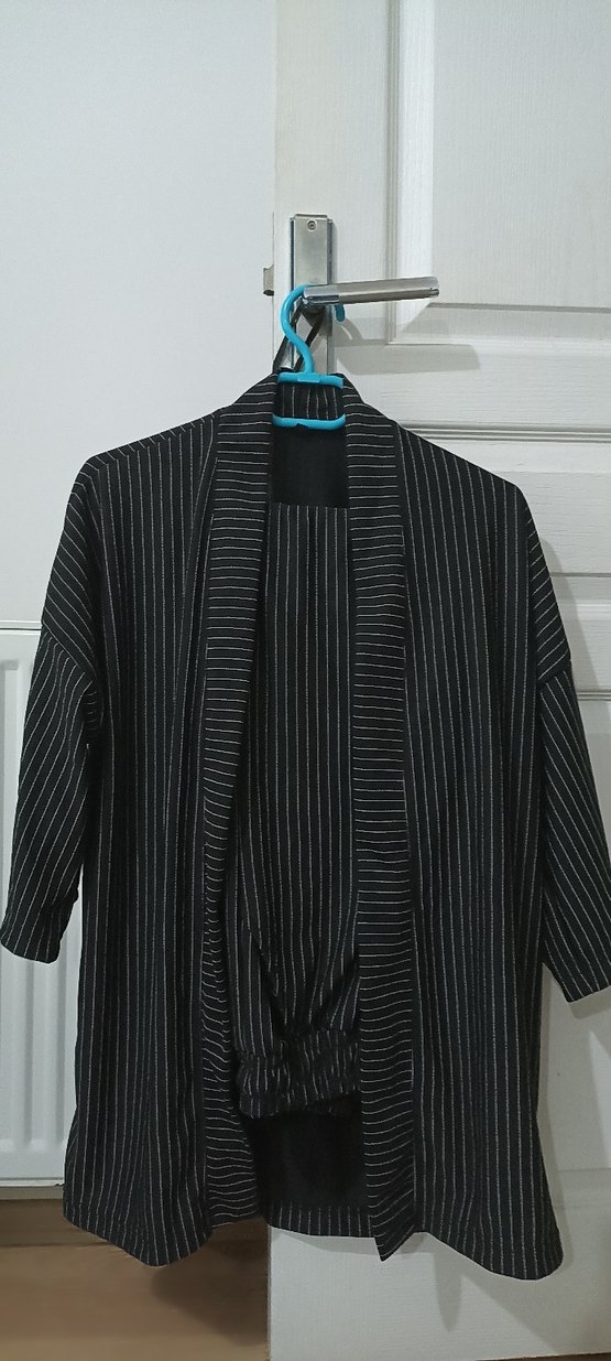 Siyah Keten Uzun Hamile Ceketi - Görsel 2