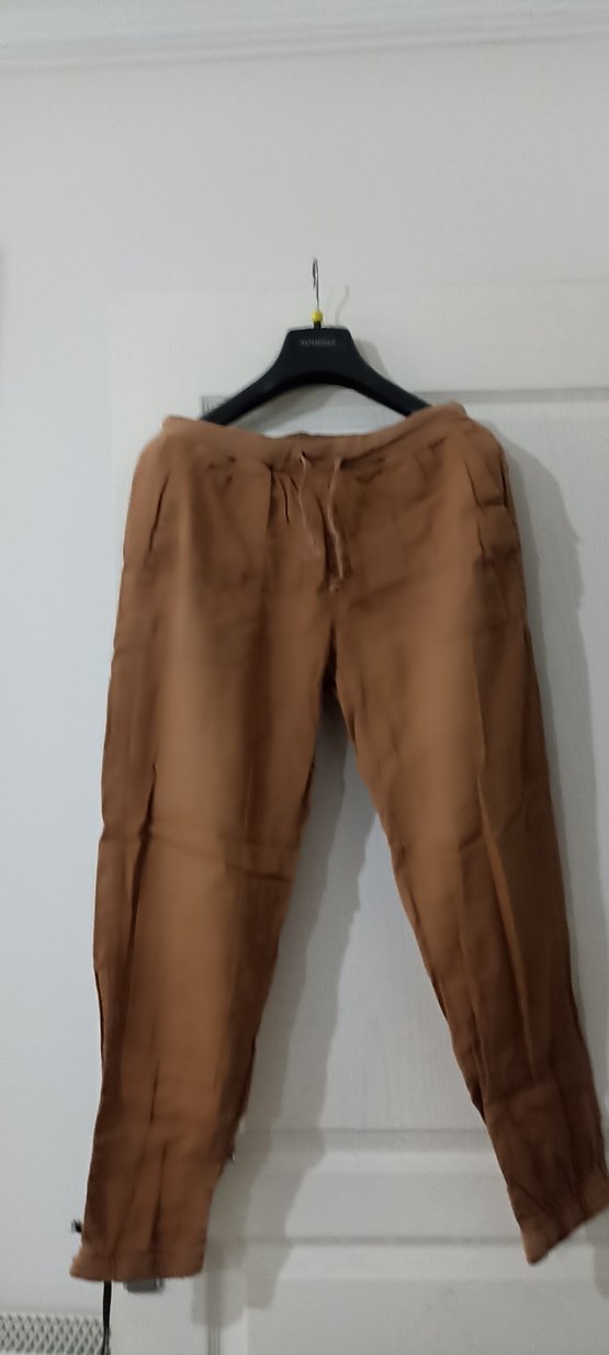 Bej Rahat Kesim Keten Kadın Pantolon - Görsel 2