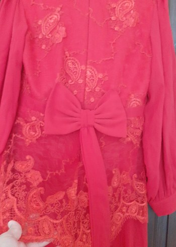 Kırmızı Vintage Uzun Kollu Uzun Elbise - Görsel 5