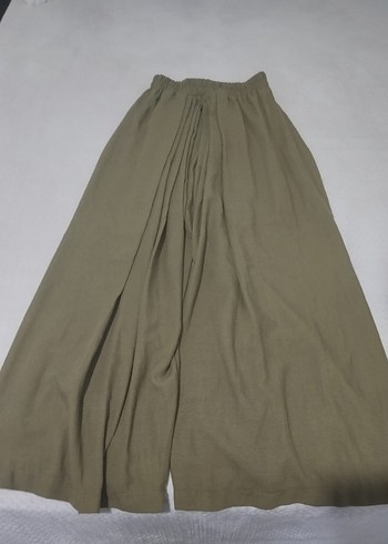 Bej Kadın Keten Pilili Bol Pantolon - Görsel 5