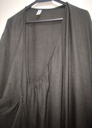 Siyah V Yakalı Uzun Keten Tunik - Görsel 6