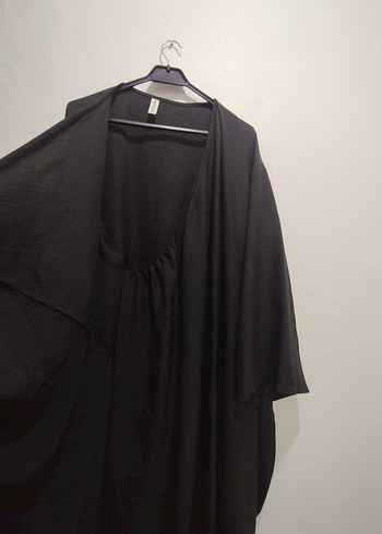 Siyah V Yakalı Uzun Keten Tunik - Görsel 9