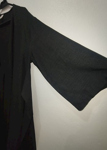 Siyah V Yakalı Uzun Keten Tunik - Görsel 7