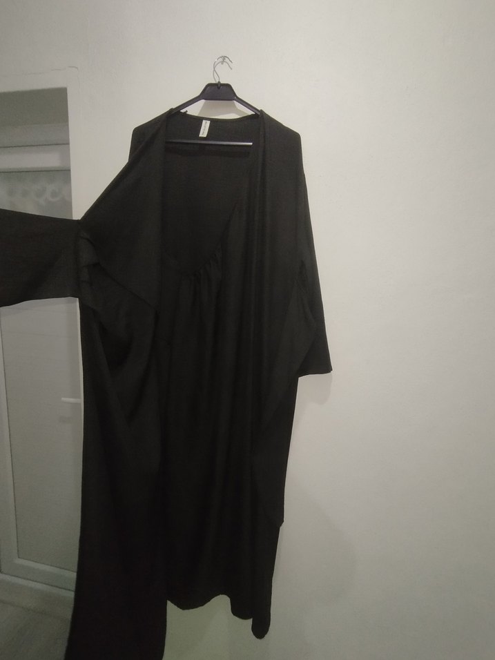 Siyah V Yakalı Uzun Keten Tunik - Görsel 4