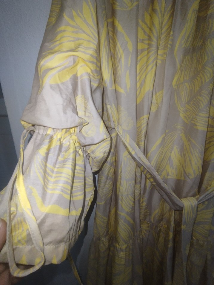 Drapeli Uzun Keten Elbise - Görsel 3