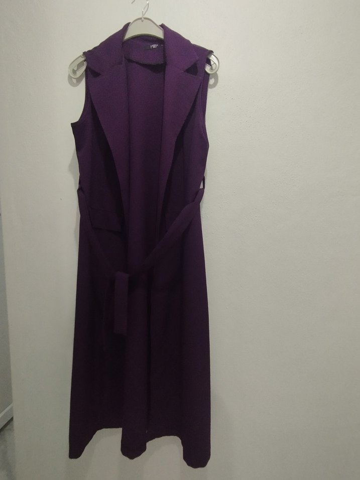 Uzun Mor Drape Detaylı Kolsuz Yelek - Görsel 5