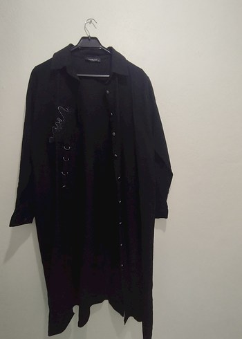 siyah iki takım işlemeli keten kumaş - Görsel 5