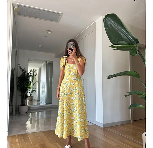 Limonlu keten elbise