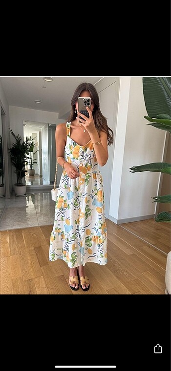 Zara limonlu keten elbise