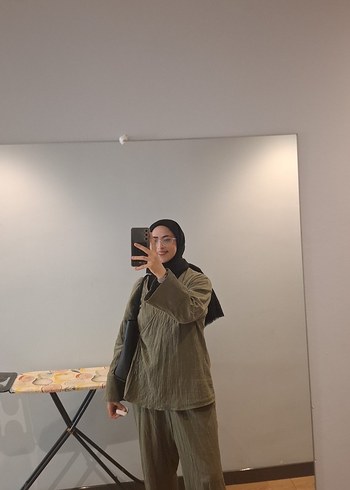 Zara Kadın Haki Kamuflaj Keten kimono Takım