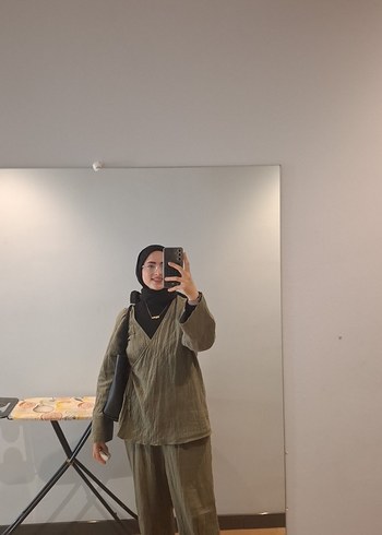 l Beden Kadın Haki Kamuflaj Keten kimono Takım