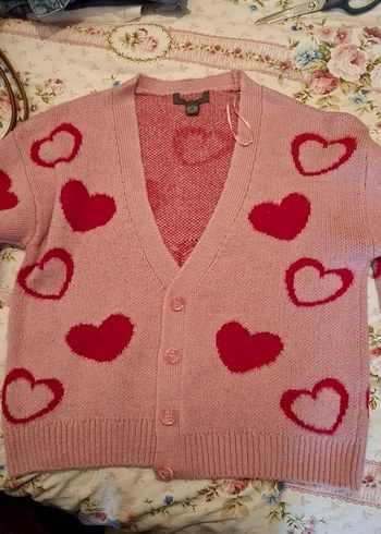 Zara s beden Pembe Kalp Desenli Örgü Kadın Hırka