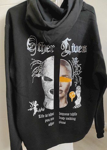 Diğer Kapüşonlu Siyah Uzun Kollu Oversize Sweatshirt