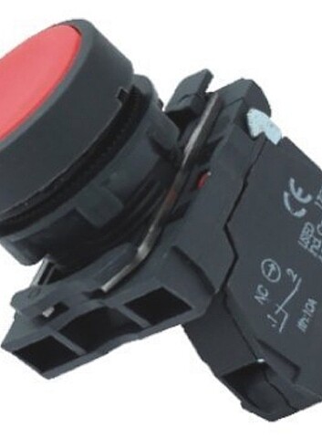 22mm Stop Butonu NC Kontaklı Kırmızı Plastik Yaylı Buton 250V AC