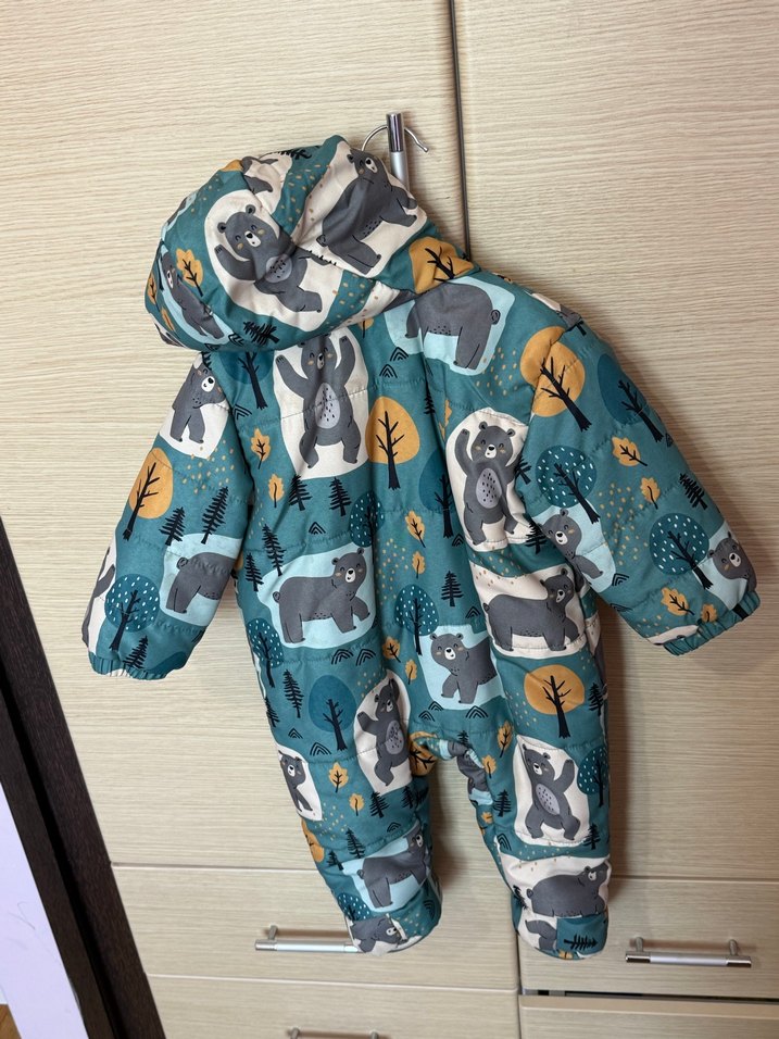 Kapüşonlu Erkek Bebek Gri Desenli Tulum - Görsel 3