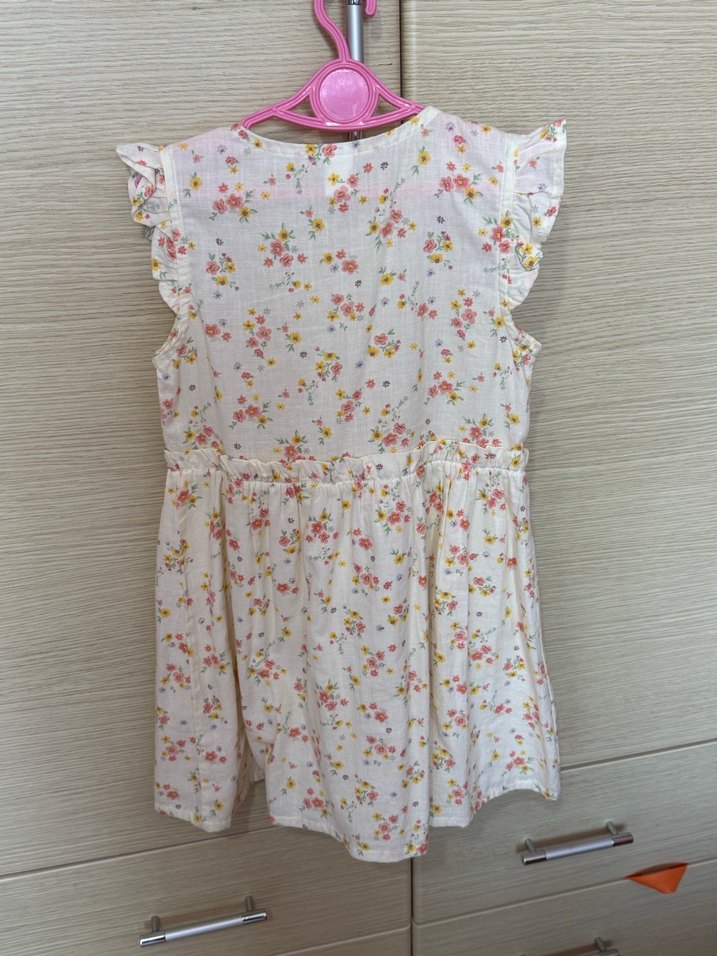 Kız Çocuk Çiçek Desenli Pamuklu Elbise - Görsel 3