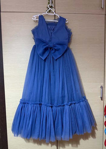 Mavi Fırfırlı Bohem Çocuk Abiye Elbise - Görsel 2