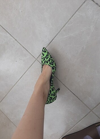 39 Beden yeşil Renk neon yeşil leopar stiletto