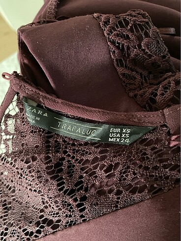 xs Beden bordo Renk Zara Dantel Detaylı Elbise