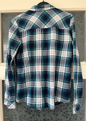Düğmeli Mavi Ekose Kadın Gömlek - Görsel 3