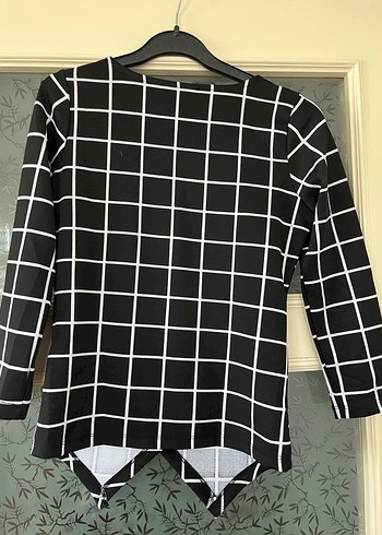 V Yaka Kareli Gri Uzun Kollu Kadın Bluz - Görsel 3