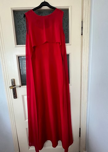Kırmızı Uzun Askılı V Yaka Abiye Elbise - Görsel 4