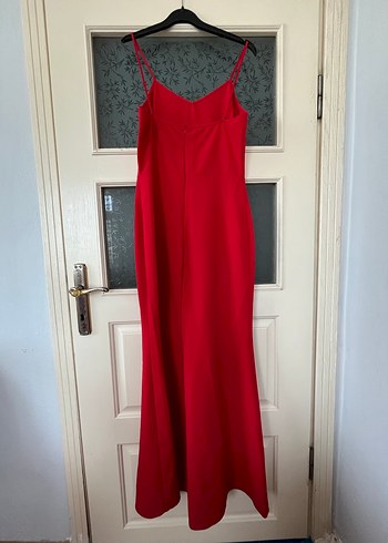 Kırmızı Uzun Askılı V Yaka Abiye Elbise - Görsel 3