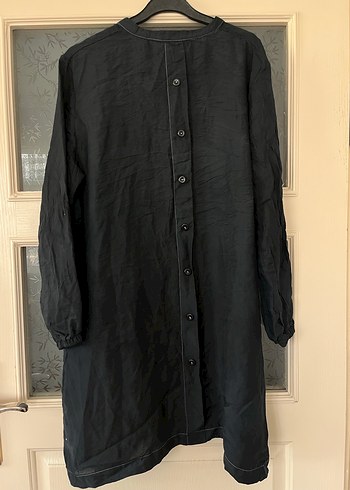 Düğmeli Siyah Keten Tunik - Görsel 2