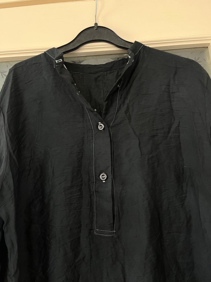 Düğmeli Siyah Keten Tunik - Görsel 3