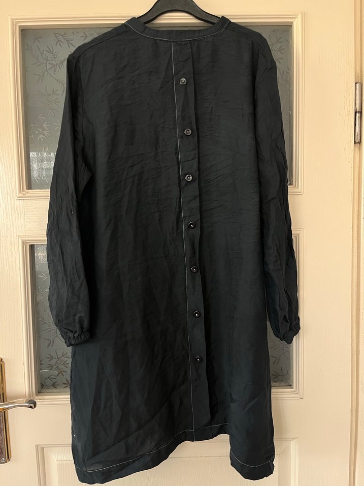 Düğmeli Siyah Keten Tunik - Görsel 2