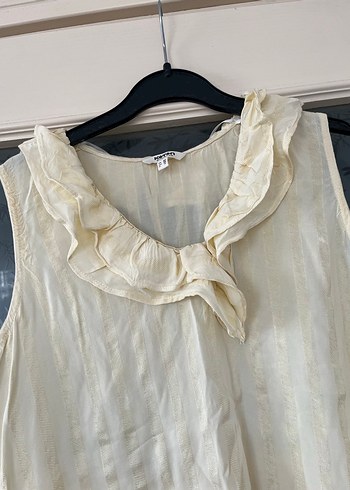 Fırfırlı, Kolsuz Keten Bluz - Görsel 3