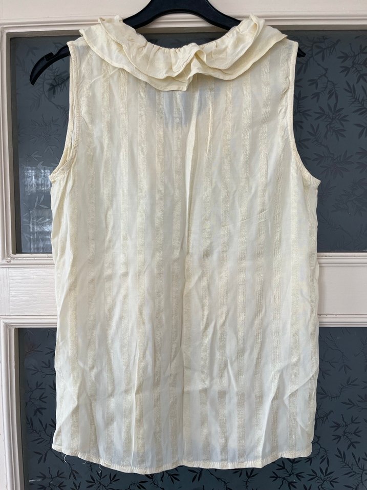 Fırfırlı, Kolsuz Keten Bluz - Görsel 2