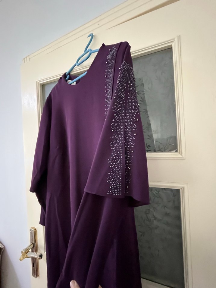 Mor Uzun Kollu Salaş Kadın Elbise - Görsel 2