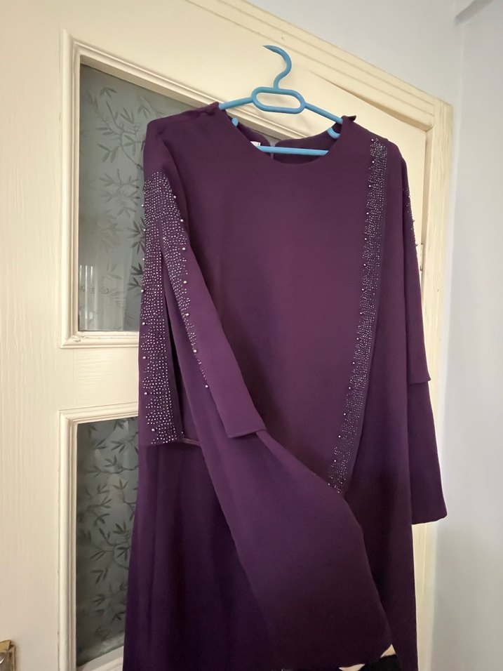 Mor Uzun Kollu Salaş Kadın Elbise - Görsel 3