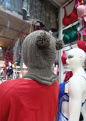 Gri Örgü Kadın Bere Kapüşon - Görsel 2